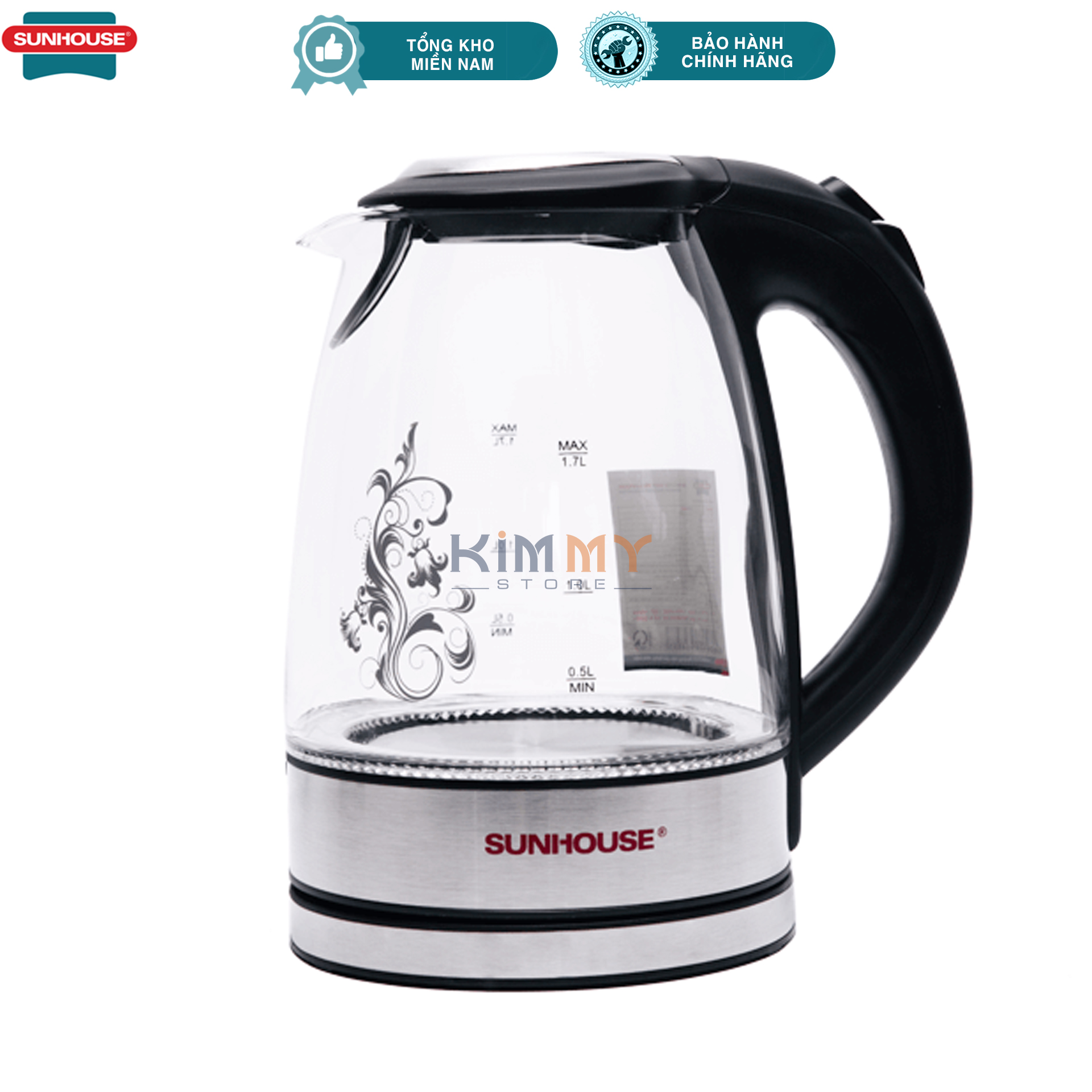 Ấm đun siêu tốc thủy tinh cao cấp Sunhouse SHD1217