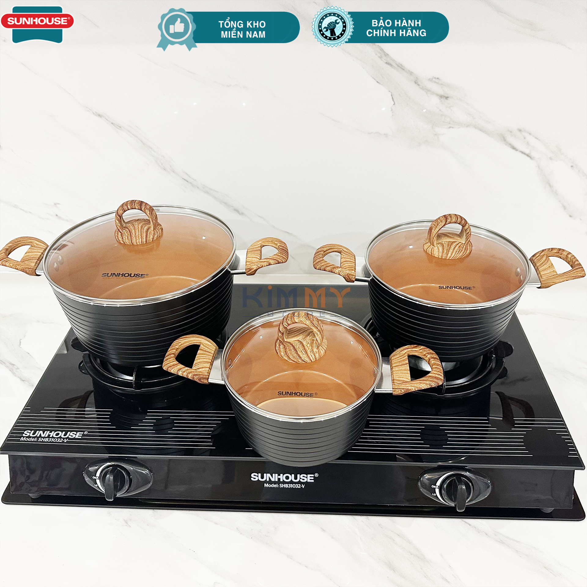 Bộ 3 nồi phủ Ceramic đáy từ Sunhouse SHG2003-MCA